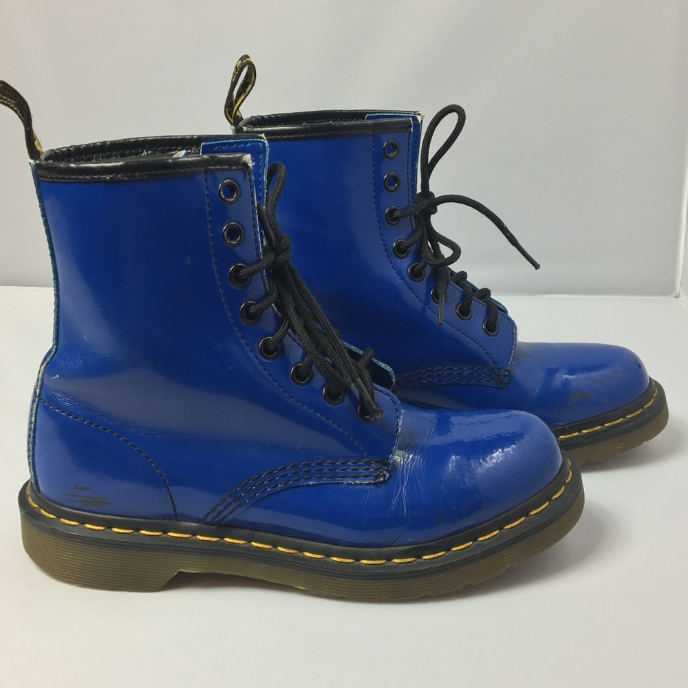 Dr Doc Martens 1460 Blue Patent Leather Style Boots US 6